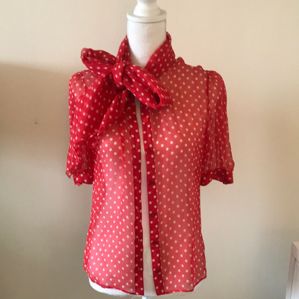 Valentino Red and white polkadot blouse scarf- button up with beautiful …